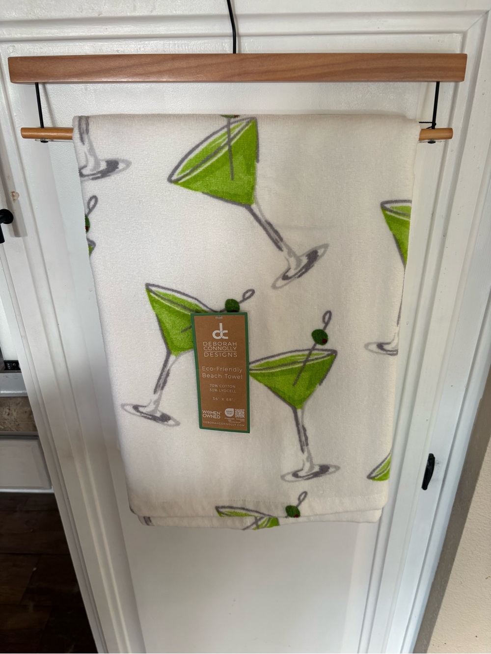 Deborah Connolly Designs Martini Print Beach Towel - White & Lime Green 36” X 68